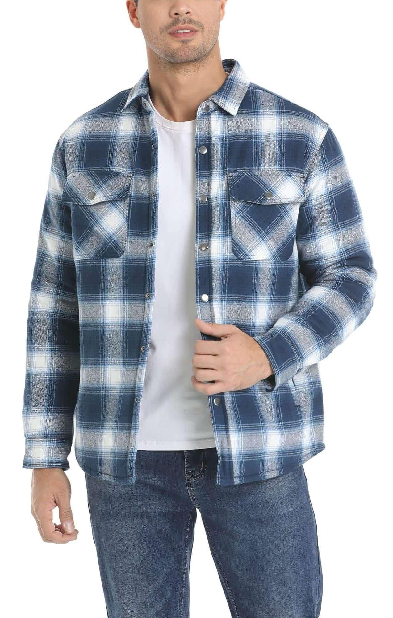 Men's Long Sleeve Quilted Lined Flannel Shirt Jackets -, Shirts , Drestiny , 4XL, Australia, Black, Blue, Coats, Dark Blue, Dark Green, Grey, Jackets, L, M, Navy, Orange, Red, United Kingdom, United States, White, XL, XXL, XXXL, Yellow , Drestiny , www.shopdrestiny.com