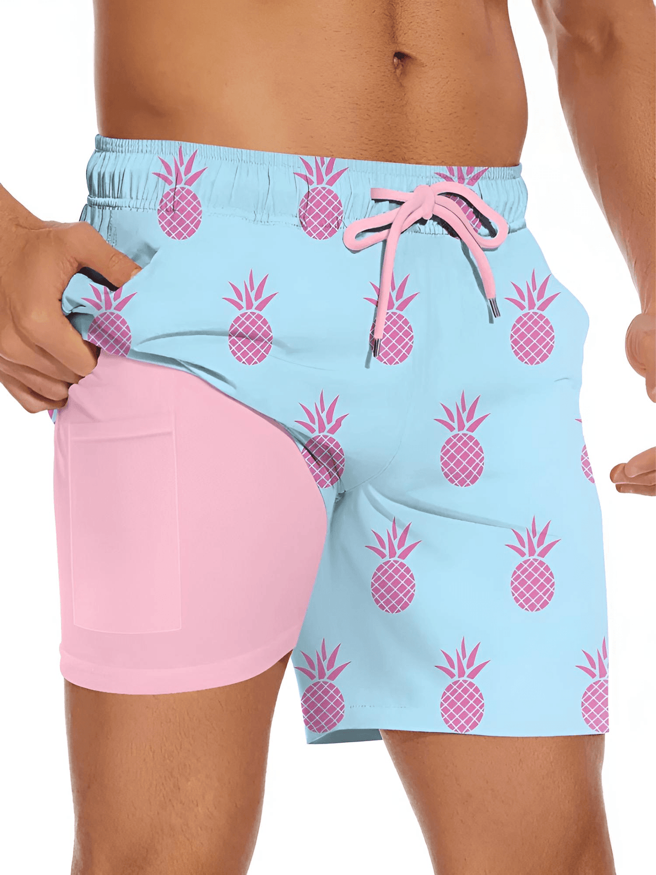 Men's Pineapple Print Shorts - 2-in-1 Shorts For Beach Holiday -, shorts , Drestiny , Australia, Black, Blue, Canada, Gender_Men, L, Light Blue, M, New Zealand, Pink, S, Shorts, Sky Blue, United Kingdom, United States, XL, XXL, Yellow , Drestiny , www.shopdrestiny.com