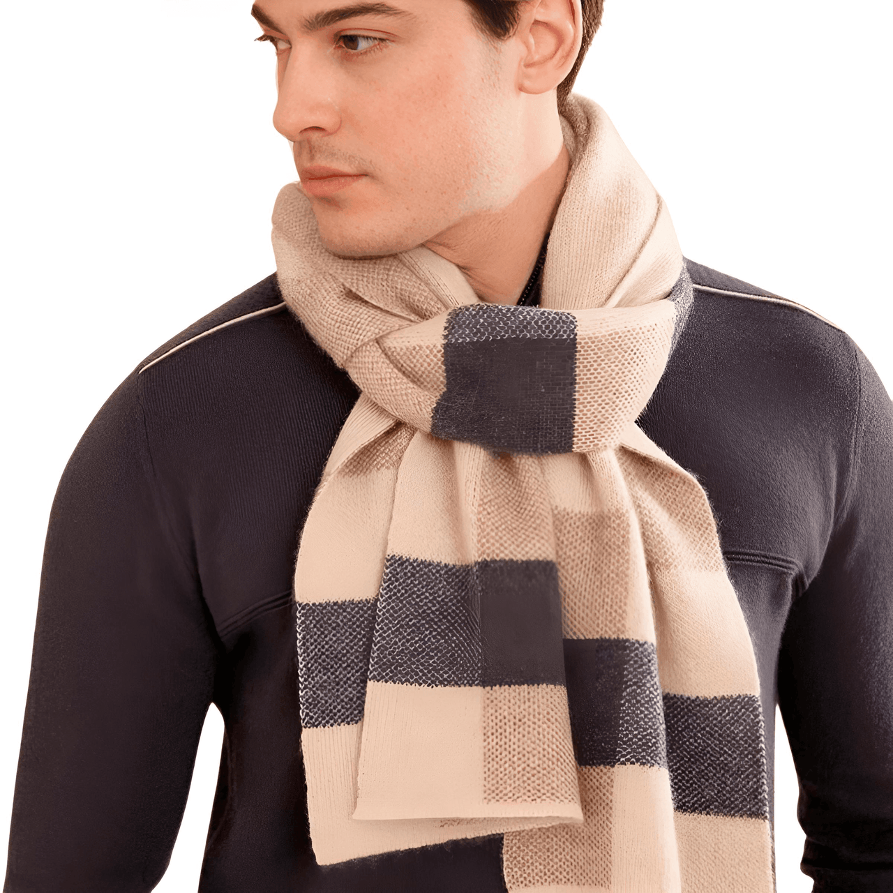 Men's Plaid Scarf 100% Goat Cashmere -, Scarf , Drestiny , Australia, Beige, Canada, Grey, New Zealand, Scarves, United Kingdom, United States , Drestiny , www.shopdrestiny.com