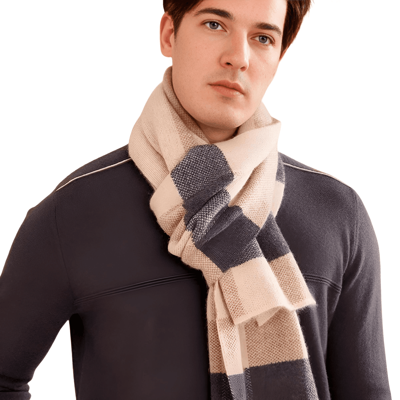 Men's Plaid Scarf 100% Goat Cashmere -, Scarf , Drestiny , Australia, Beige, Canada, Grey, New Zealand, Scarves, United Kingdom, United States , Drestiny , www.shopdrestiny.com