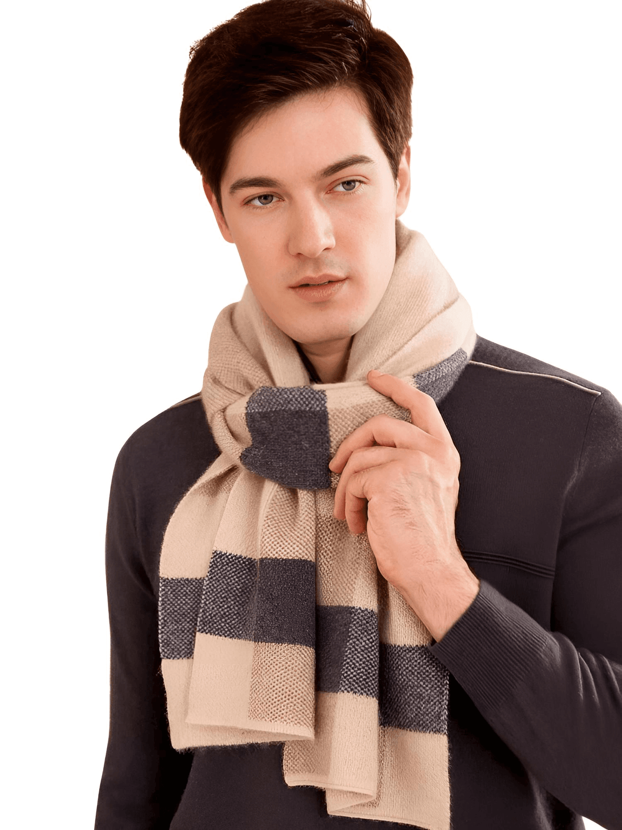 Men's Plaid Scarf 100% Goat Cashmere -, Scarf , Drestiny , Australia, Beige, Canada, Grey, New Zealand, Scarves, United Kingdom, United States , Drestiny , www.shopdrestiny.com