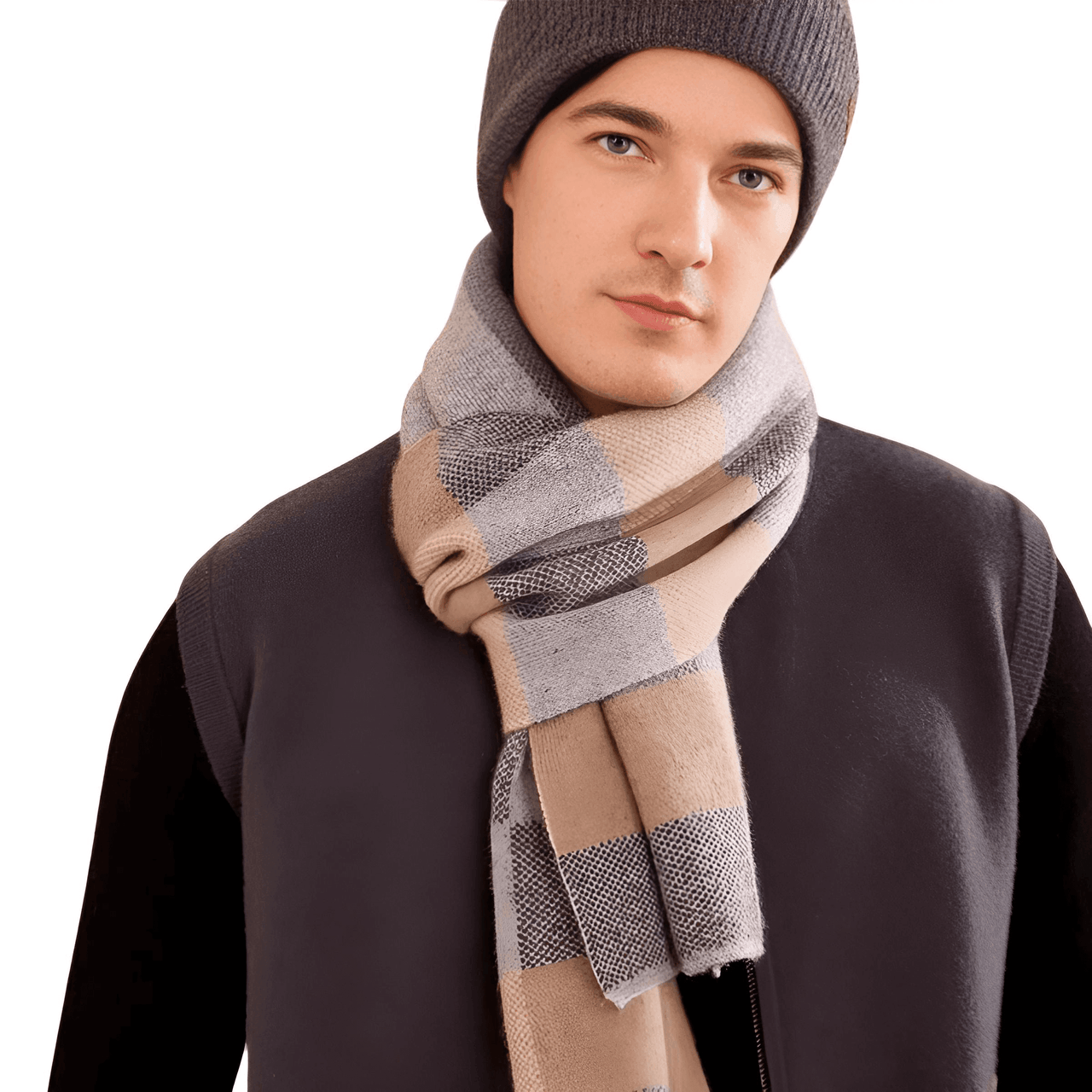 Men's Plaid Scarf 100% Goat Cashmere -, Scarf , Drestiny , Australia, Beige, Canada, Grey, New Zealand, Scarves, United Kingdom, United States , Drestiny , www.shopdrestiny.com