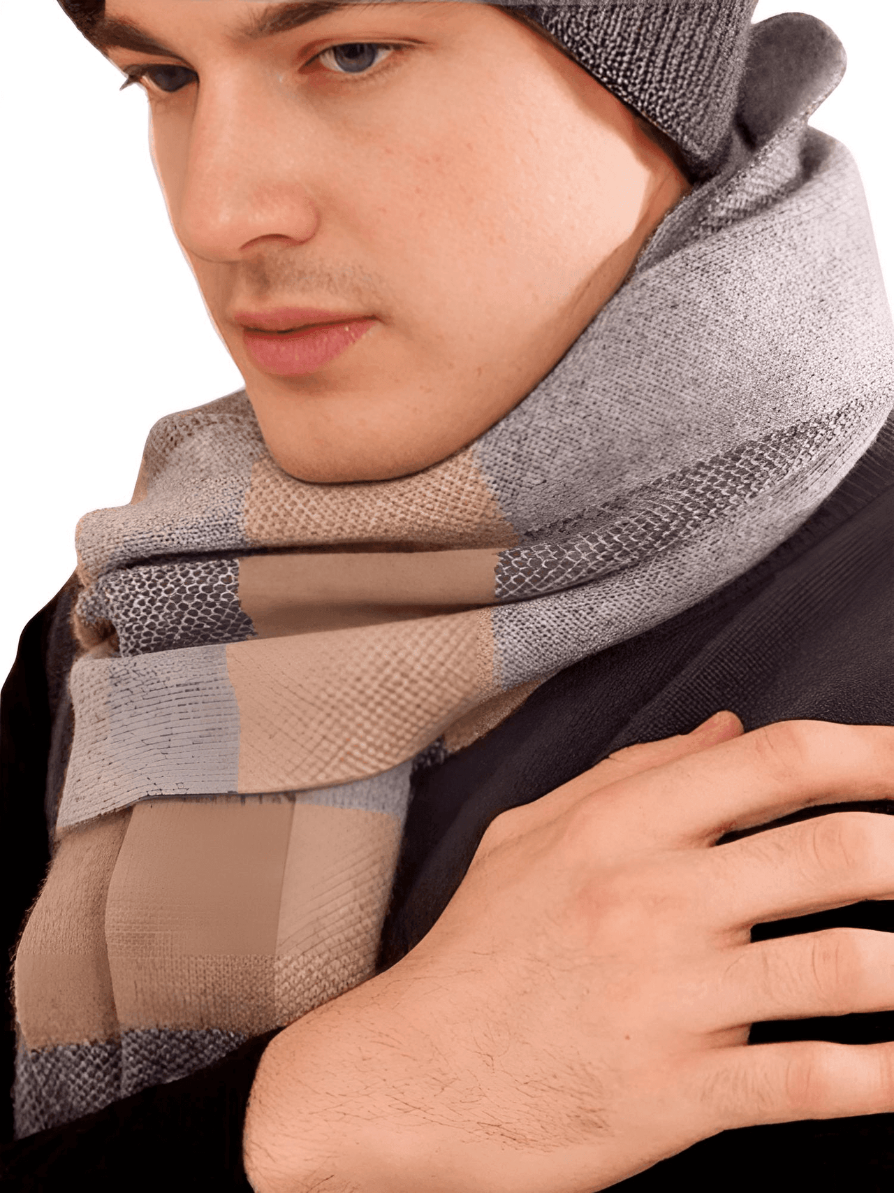 Men's Plaid Scarf 100% Goat Cashmere -, Scarf , Drestiny , Australia, Beige, Canada, Grey, New Zealand, Scarves, United Kingdom, United States , Drestiny , www.shopdrestiny.com