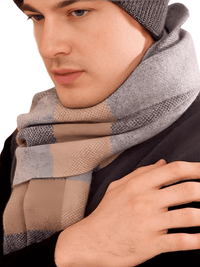 Thumbnail for Men's Plaid Scarf 100% Goat Cashmere -, Scarf , Drestiny , Australia, Beige, Canada, Grey, New Zealand, Scarves, United Kingdom, United States , Drestiny , www.shopdrestiny.com