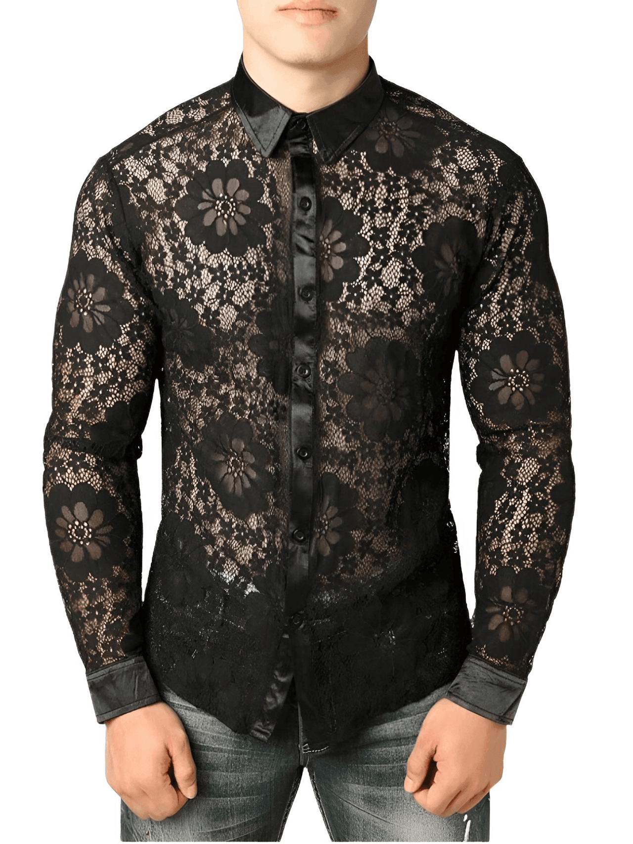 Men's See Through Black Lace Shirt -, Shirts , Drestiny , Australia, Black, Canada, Casual Shirts, Dress Shirts, FR, L, Long Sleeves, M, New Zealand, S, United Kingdom, United States, XL, XXL , Drestiny , www.shopdrestiny.com