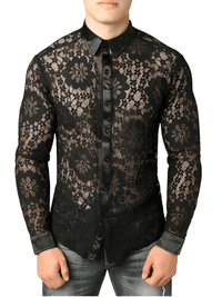 Thumbnail for Men's See Through Black Lace Shirt -, Shirts , Drestiny , Australia, Black, Canada, Casual Shirts, Dress Shirts, FR, L, Long Sleeves, M, New Zealand, S, United Kingdom, United States, XL, XXL , Drestiny , www.shopdrestiny.com