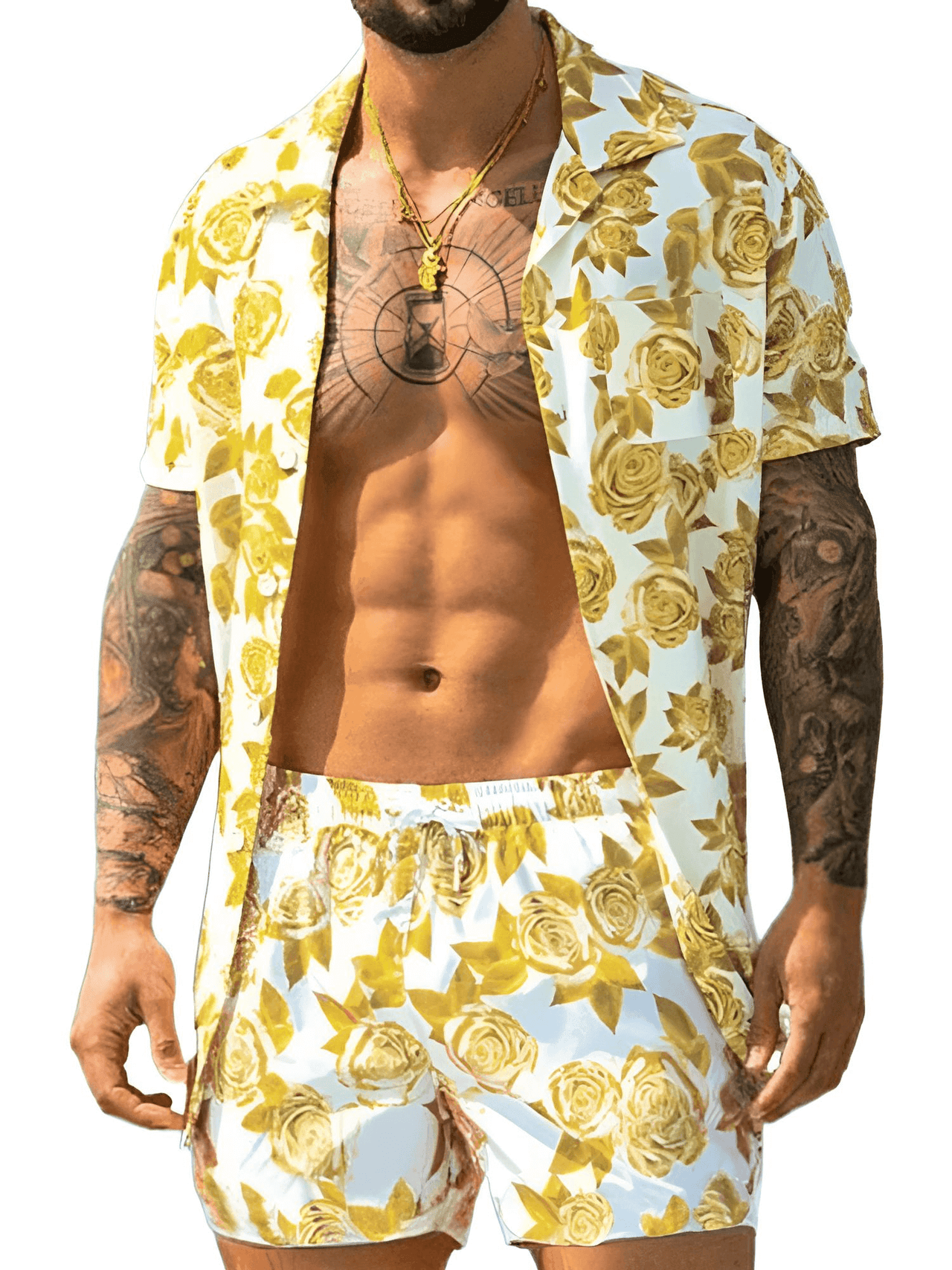 Men's Short Sleeve Button Shirt + Beach Shorts Set -, Short Sets , Drestiny , Australia, Black, Canada, Casual Shirts, Gold, Green, L, New Zealand, Pink, S, Sets, Short Sets, Short Sleeves, Shorts, United Kingdom, United States, White, XL, XXL, XXXL, Yellow , Drestiny , www.shopdrestiny.com