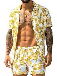 Thumbnail for Men's Short Sleeve Button Shirt + Beach Shorts Set -, Short Sets , Drestiny , Australia, Black, Canada, Casual Shirts, Gold, Green, L, New Zealand, Pink, S, Sets, Short Sets, Short Sleeves, Shorts, United Kingdom, United States, White, XL, XXL, XXXL, Yellow , Drestiny , www.shopdrestiny.com