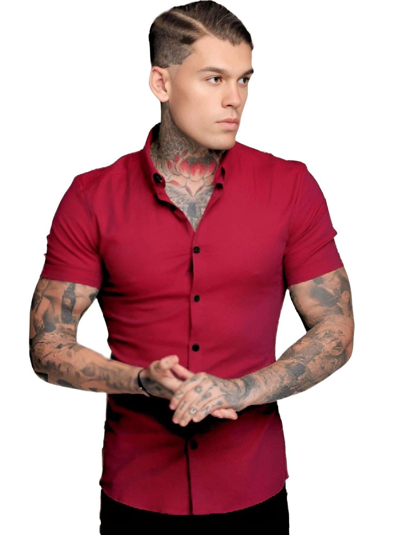 Men's Short Sleeve Fitted Shirt -, Shirt , Drestiny , Army Green, Australia, Black, Blue, Casual Shirts, Dress Shirts, FR, Gender_Men, Grey, L, M, Red, Short Sleeves, United Kingdom, United States, White, XL, XXL , Drestiny , www.shopdrestiny.com