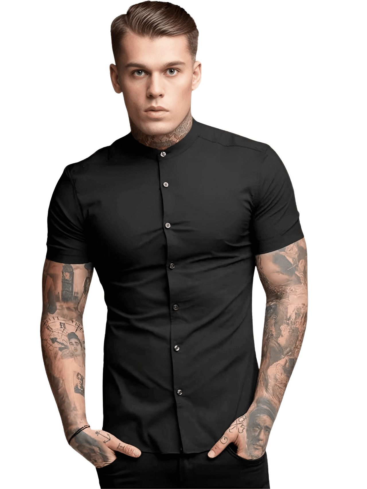 Men's Short Sleeve Fitted Shirt -, Shirt , Drestiny , Army Green, Australia, Black, Blue, Casual Shirts, Dress Shirts, FR, Gender_Men, Grey, L, M, Red, Short Sleeves, United Kingdom, United States, White, XL, XXL , Drestiny , www.shopdrestiny.com