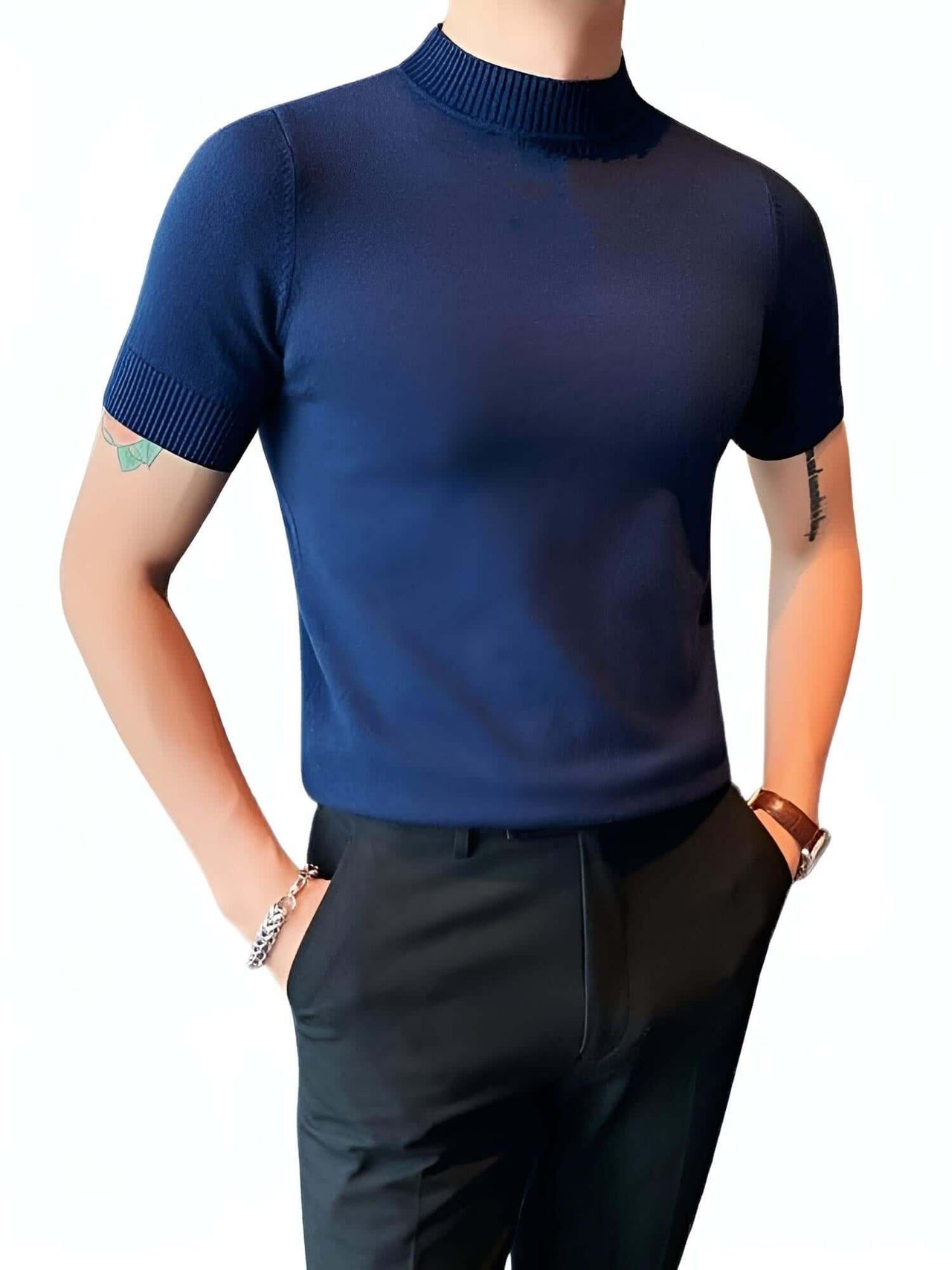 Men's Short Sleeve Mock Neck Shirt -, Turtlenecks , Drestiny , 4XL, Australia, Black, Blue, Bright Blue, Brown, Casual Shirts, Dark Blue, Dark Green, Dark Grey, Dress Shirts, L, M, Navy, New Zealand, Red, Short Sleeves, T-Shirts, Tan, Turtlenecks, United Kingdom, United States, White, XL, XXL, XXXL, Yellow , Drestiny , www.shopdrestiny.com