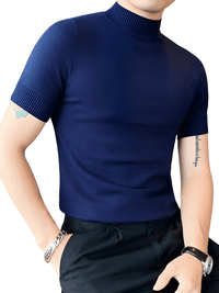 Thumbnail for Men's Short Sleeve Mock Neck Shirt -, Turtlenecks , Drestiny , 4XL, Australia, Black, Blue, Bright Blue, Brown, Casual Shirts, Dark Blue, Dark Green, Dark Grey, Dress Shirts, L, M, Navy, New Zealand, Red, Short Sleeves, T-Shirts, Tan, Turtlenecks, United Kingdom, United States, White, XL, XXL, XXXL, Yellow , Drestiny , www.shopdrestiny.com