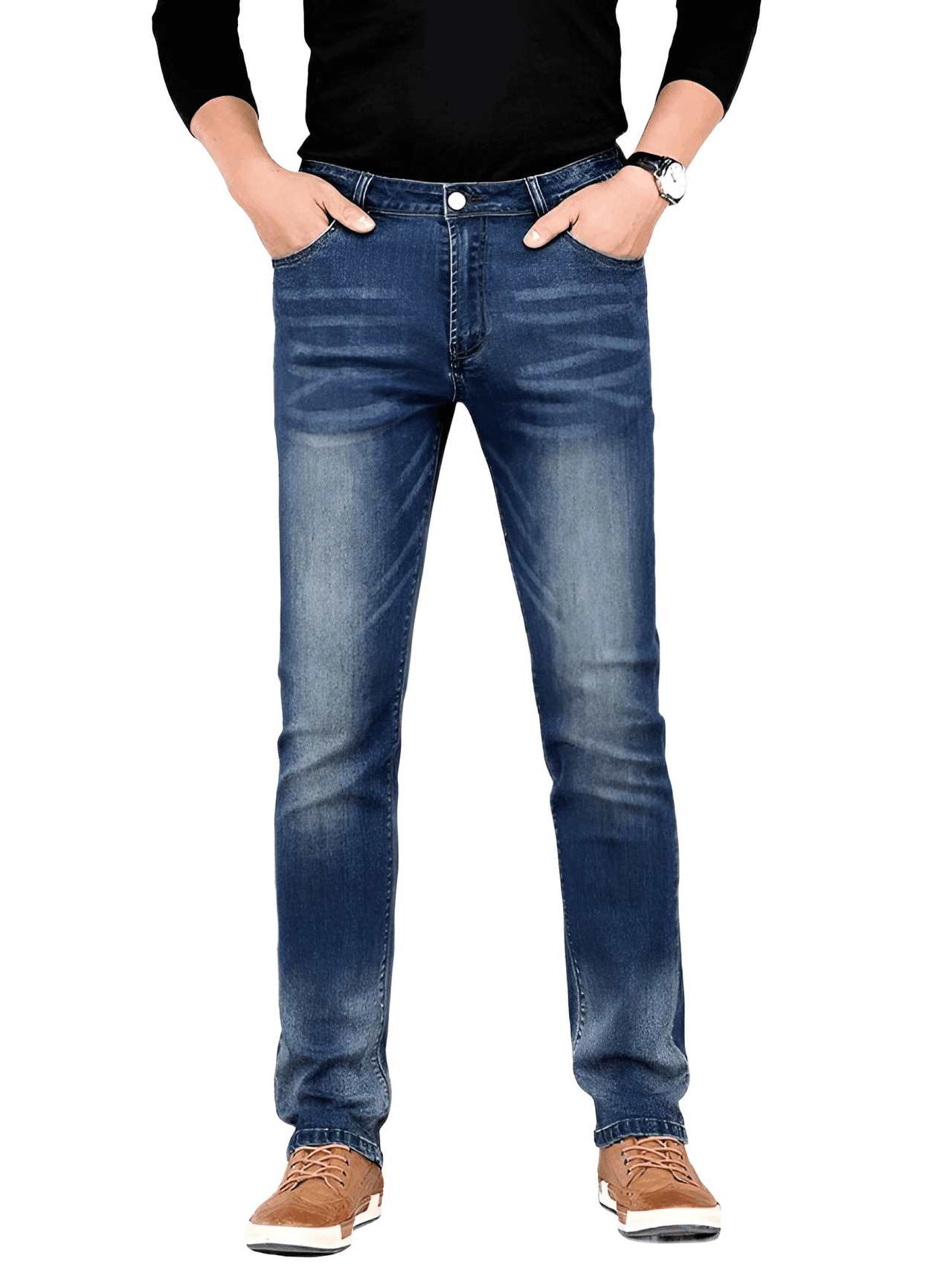 Men's Straight Classic Cotton Fabric Mid Denim Jeans -, Pants , Drestiny , 28, 29, 30, 31, 32, 33, 34, 35, 36, 38, 40, 42, Australia, Blue, Casual Pants, Dark Blue, FR, Jeans, New Zealand, United Kingdom, United States , Drestiny , www.shopdrestiny.com