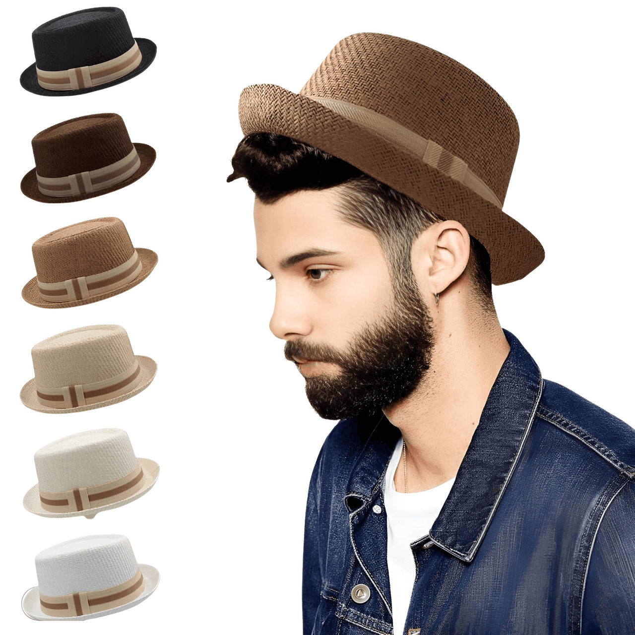 Men's Straw Pork Pie Hat -, Hats , Drestiny , Australia, Beige, Black, Brown, Gender_Men, Hats, Khaki, New Zealand, Off White, United Kingdom, United States, White , Drestiny , www.shopdrestiny.com