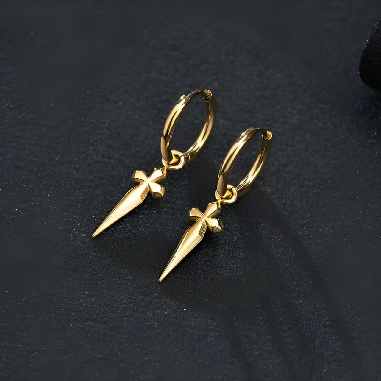 Men's Sword Cross Dangle Earrings - Stainless Steel! -, Earrings , Drestiny , Australia, Black, Canada, Earrings, FR, Gender_Men, Gold, New Zealand, Silver, United Kingdom, United States , Drestiny , www.shopdrestiny.com