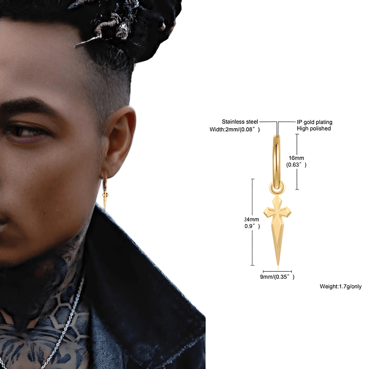 Men's Sword Cross Dangle Earrings - Stainless Steel! -, Earrings , Drestiny , Australia, Black, Canada, Earrings, FR, Gender_Men, Gold, New Zealand, Silver, United Kingdom, United States , Drestiny , www.shopdrestiny.com