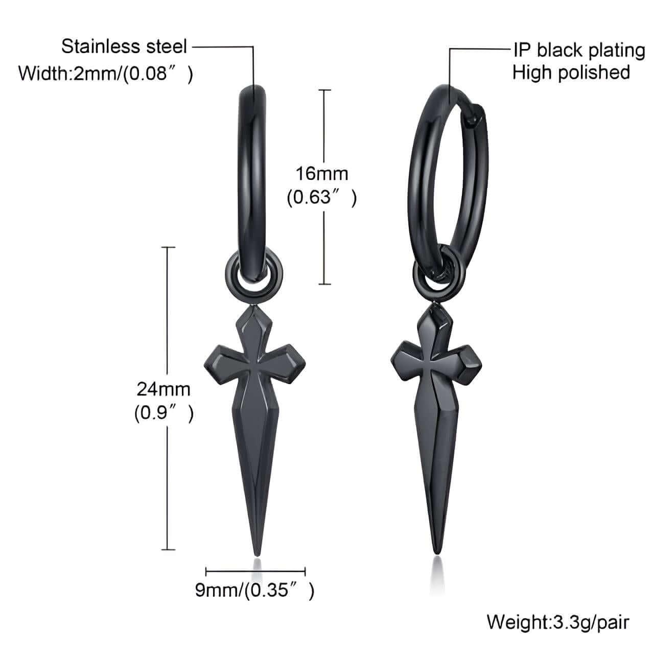 Men's Sword Cross Dangle Earrings - Stainless Steel! -, Earrings , Drestiny , Australia, Black, Canada, Earrings, FR, Gender_Men, Gold, New Zealand, Silver, United Kingdom, United States , Drestiny , www.shopdrestiny.com