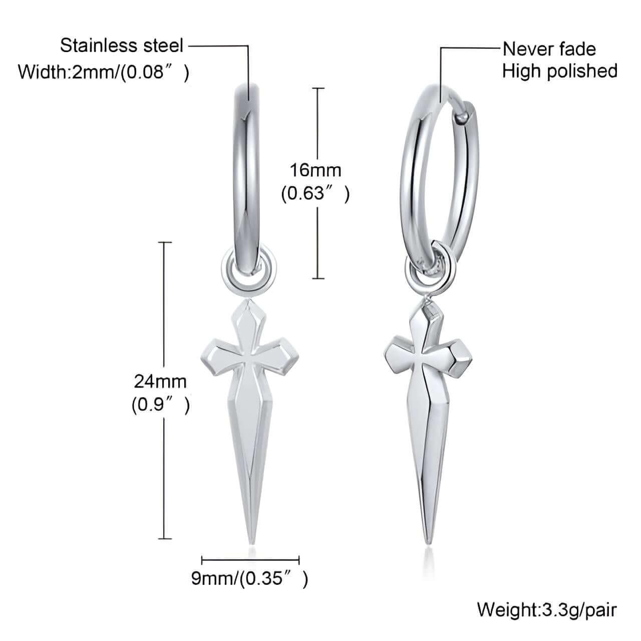 Men's Sword Cross Dangle Earrings - Stainless Steel! -, Earrings , Drestiny , Australia, Black, Canada, Earrings, FR, Gender_Men, Gold, New Zealand, Silver, United Kingdom, United States , Drestiny , www.shopdrestiny.com