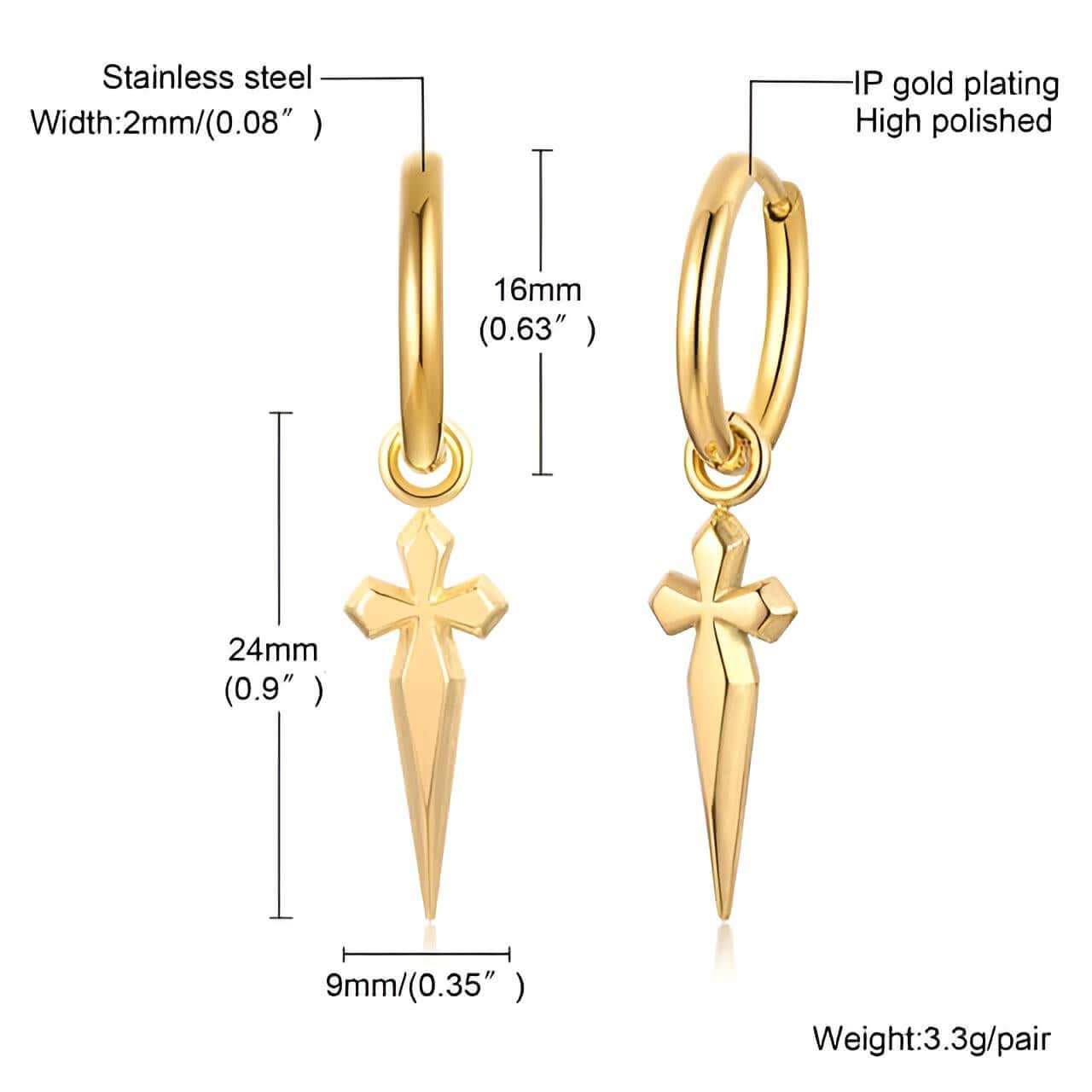 Men's Sword Cross Dangle Earrings - Stainless Steel! -, Earrings , Drestiny , Australia, Black, Canada, Earrings, FR, Gender_Men, Gold, New Zealand, Silver, United Kingdom, United States , Drestiny , www.shopdrestiny.com