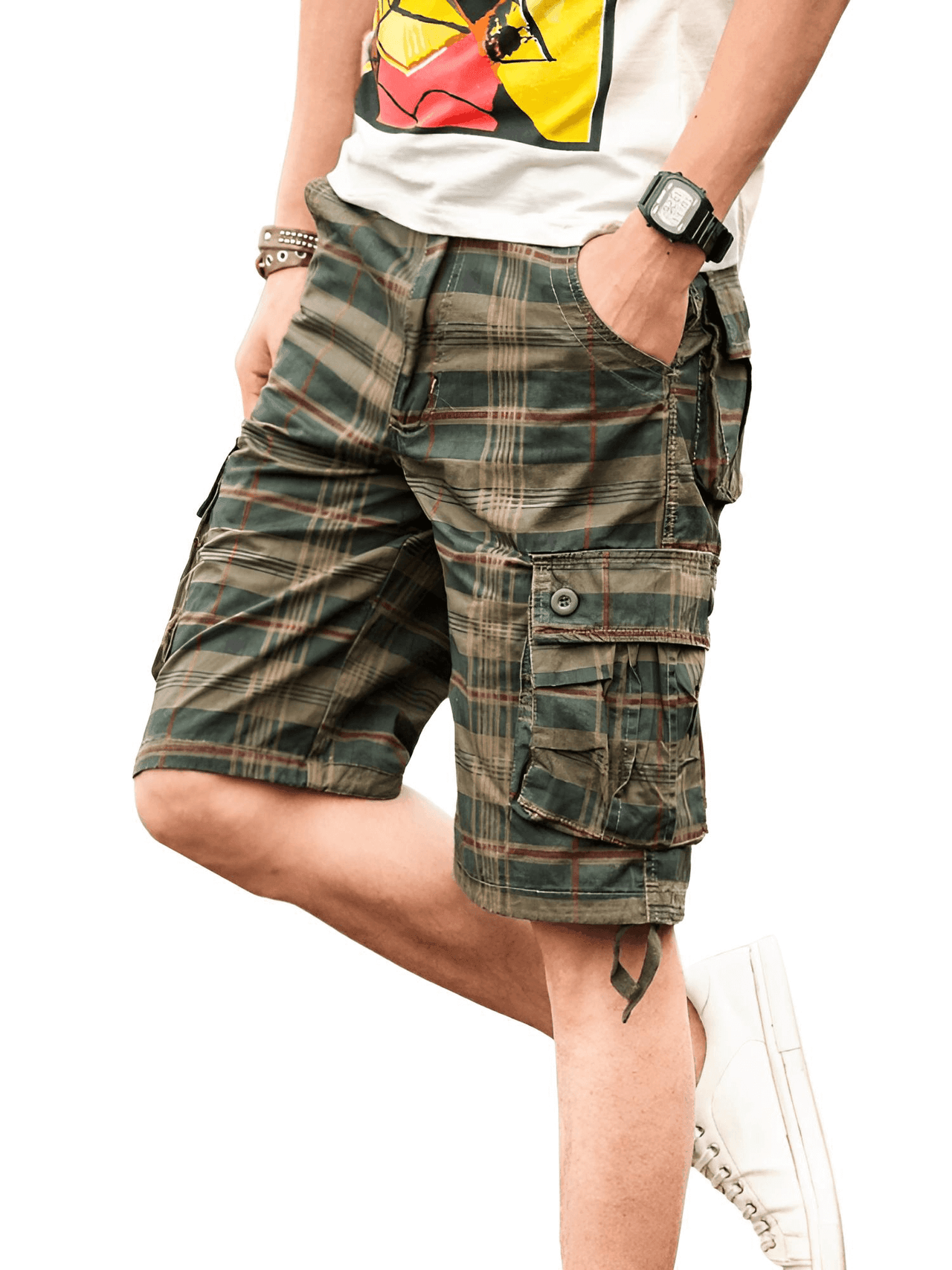 Men's Trendy Plaid Cargo Shorts -, Shorts , Drestiny , 29, 30, 31, 32, 33, 34, 36, 38, 40, 42, 44, Army Green, Australia, Khaki, New Zealand, Shorts, United Kingdom, United States , Drestiny , www.shopdrestiny.com