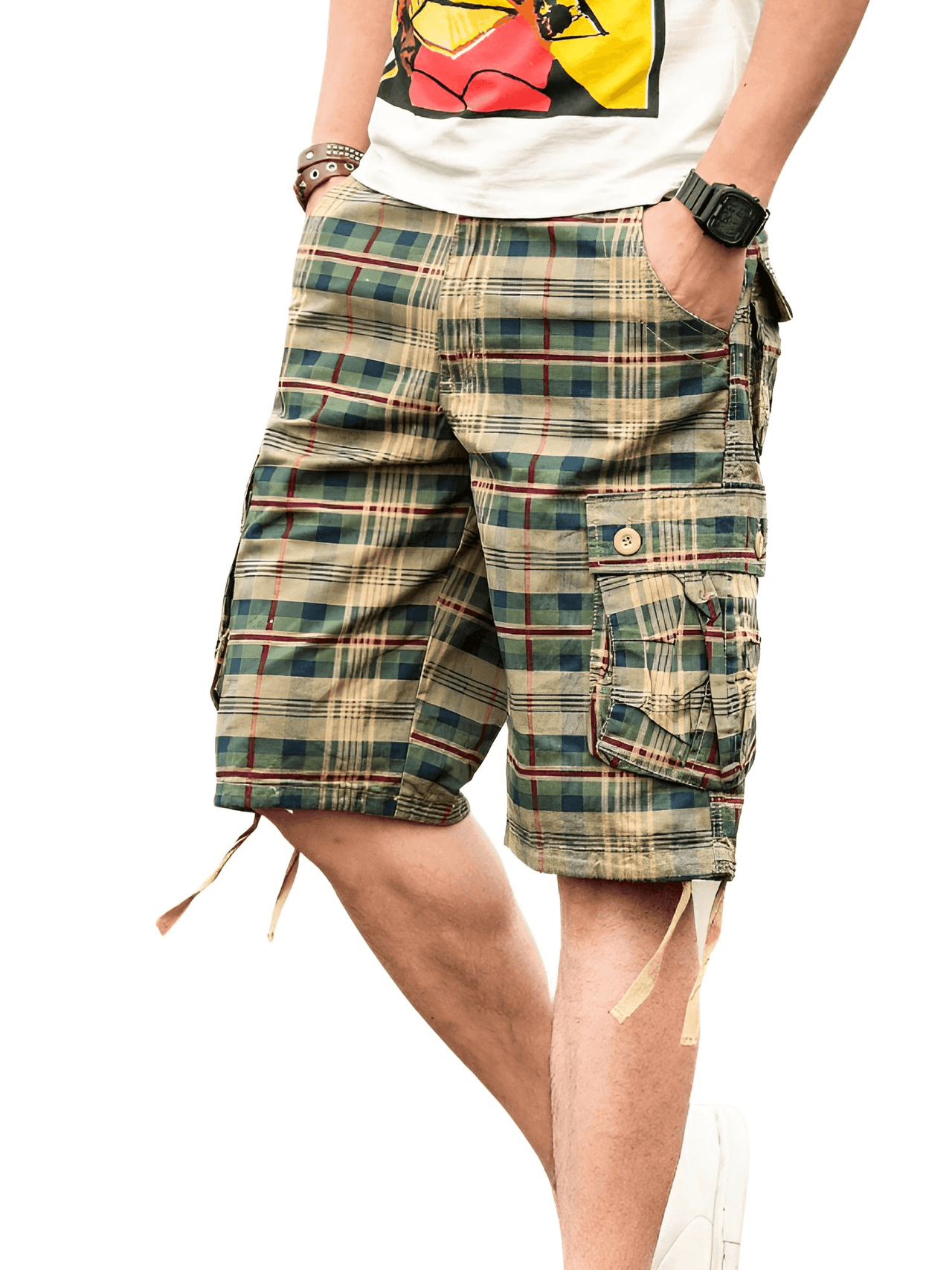 Men's Trendy Plaid Cargo Shorts -, Shorts , Drestiny , 29, 30, 31, 32, 33, 34, 36, 38, 40, 42, 44, Army Green, Australia, Khaki, New Zealand, Shorts, United Kingdom, United States , Drestiny , www.shopdrestiny.com