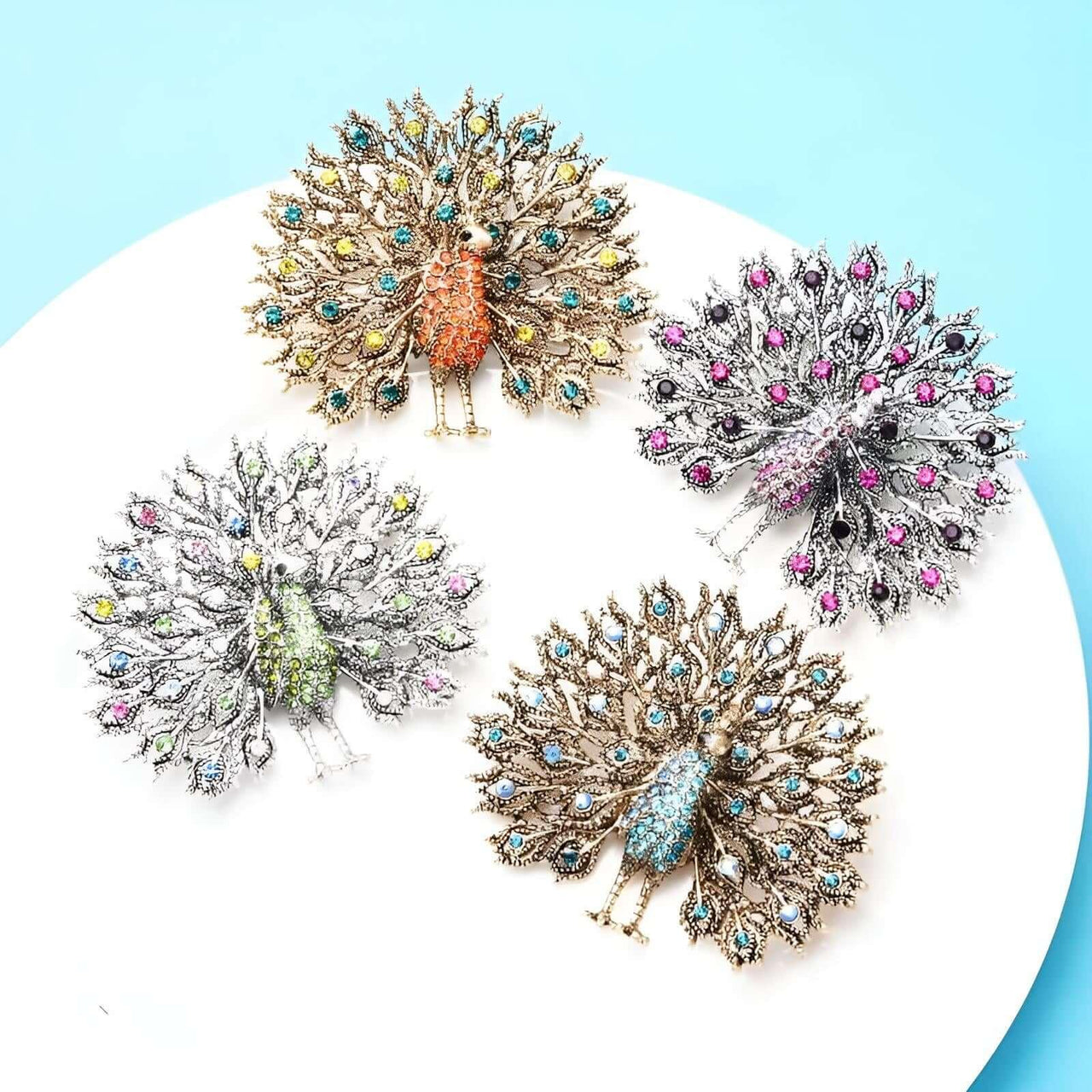 Multicolor Big Sparkling Peacock Brooches For Women -, Brooches , Drestiny , Australia, Black, Blue, Brooches, Canada, Deep Pink, Gender_Women, Green, New Zealand, Orange, Pink, United Kingdom, United States, Yellow , Drestiny , www.shopdrestiny.com