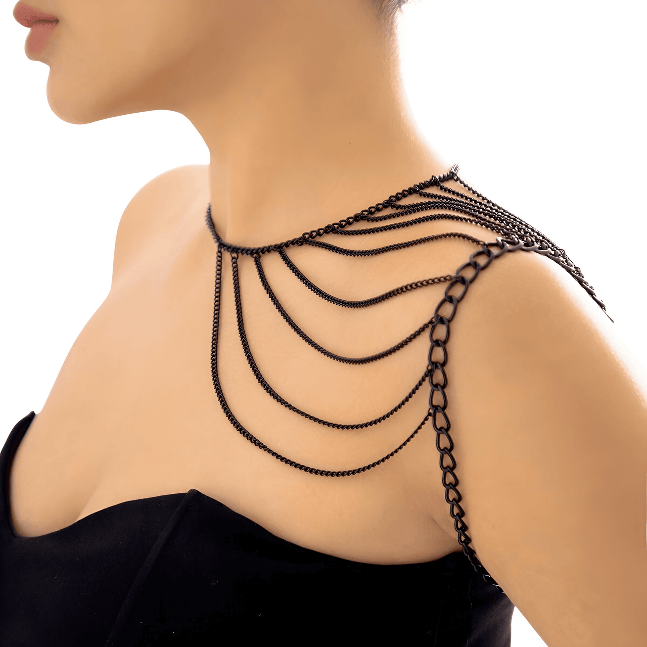 Multilayer Black Shoulder Body Chain for Women -, Body Jewelry , Drestiny , Australia, Black, Body Chains, Body Jewelry, Canada, Gender_Women, New Zealand, United Kingdom, United States , Drestiny , www.shopdrestiny.com