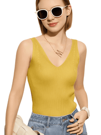 Thumbnail for New Women's Double V-Neck Tank Tops -, Tank Tops , Drestiny , Apricot, Australia, Beige, Black, Camisoles, Canada, Casual Shirts, Deep Pink, Dress Shirts, Green, L, M, New Zealand, S, Sleeveless, Tank Tops, United Kingdom, United States, XL, XS, XXL, Yellow , Drestiny , www.shopdrestiny.com