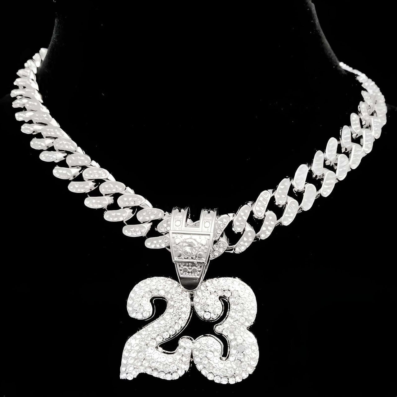 Number 23 Pendant Necklace With Crystal Cuban Chain -, Necklaces , Drestiny , Australia, Canada, Gold, Necklaces, New Zealand, Silver, United Kingdom, United States , Drestiny , www.shopdrestiny.com