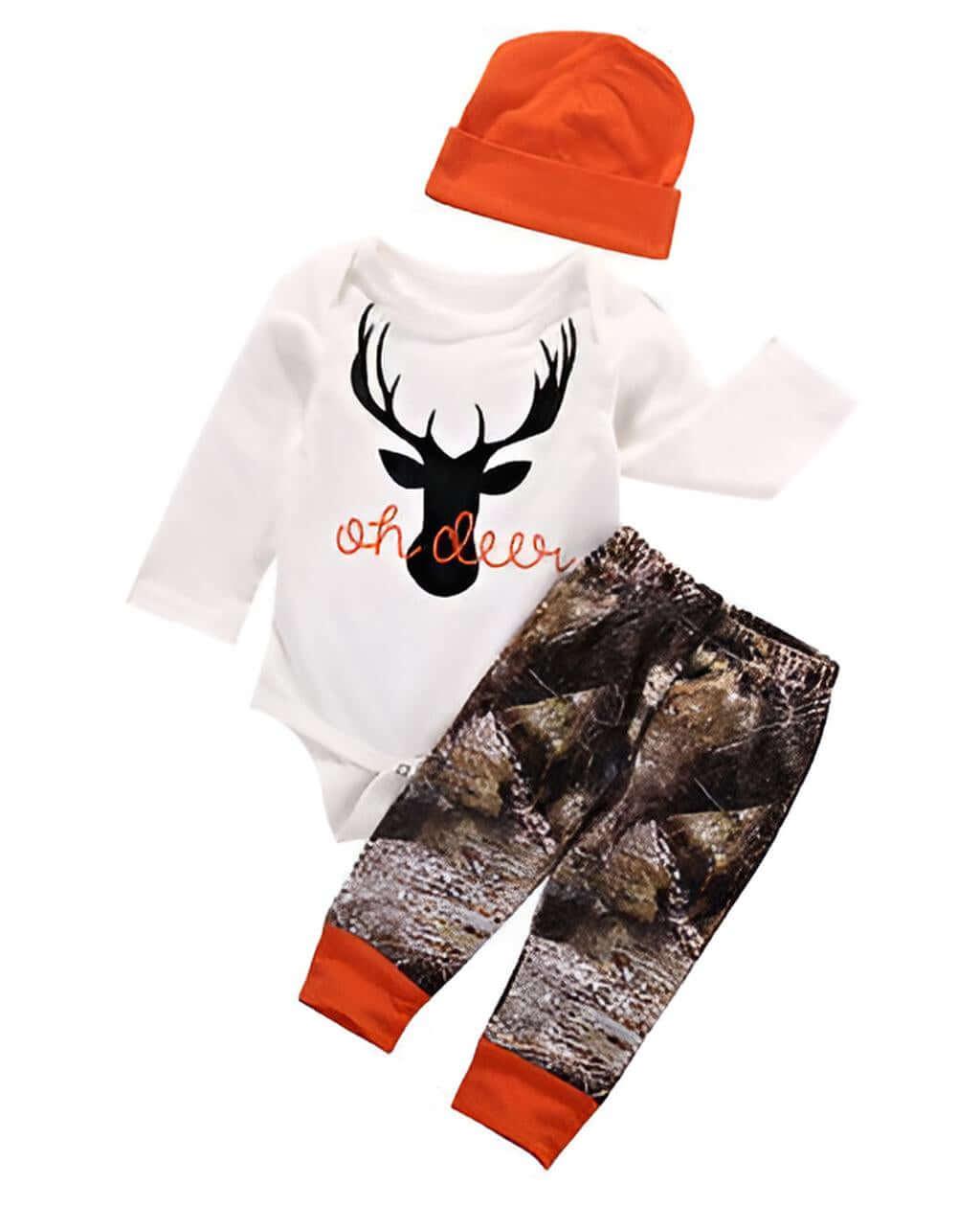 Oh Deer 3pcs Outfit Set -, Baby & Toddler Outfits , Drestiny , 12M, 18M, 3M, 6M, Australia, Bodysuits, Boys, Brown, Canada, Girls, Hats, New Zealand, Orange, Pant Sets, Rompers, Sets, United Kingdom, United States, White , Drestiny , www.shopdrestiny.com