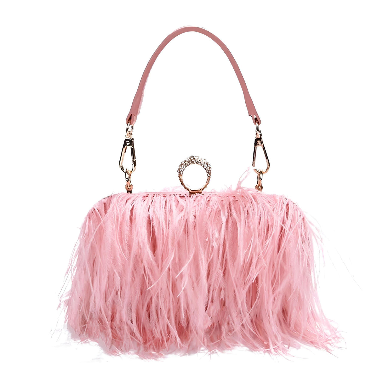 Ostrich Feather Clutch With Removable Shoulder Strap & Satin Interior -, Clutch , Drestiny , Australia, Canada, Champagne, Clutches, Dark Green, Dark Pink, FR, Gold, Green, Handbags, Pink, Purses, Red, United Kingdom, United States, White , Drestiny , www.shopdrestiny.com