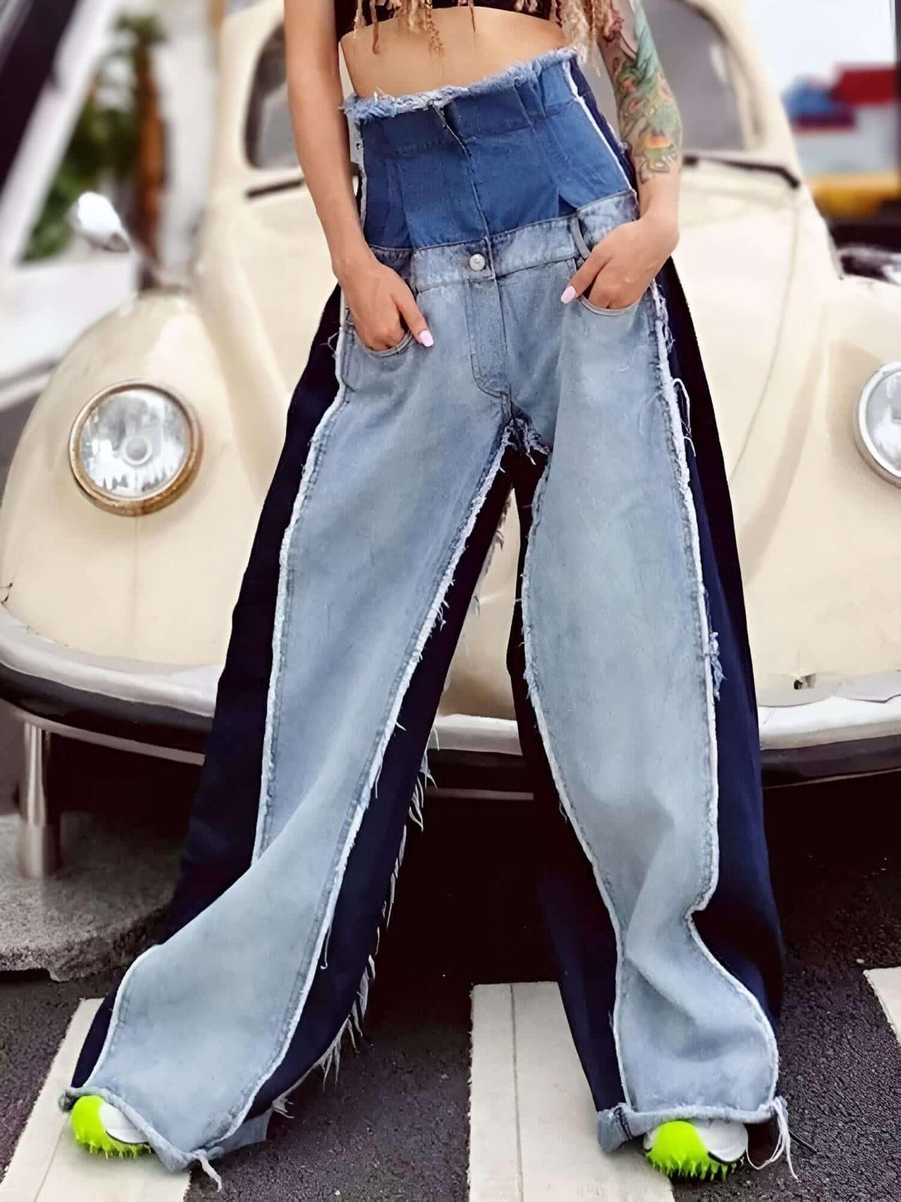 Wide Leg High Waist Denim Patchwork Jeans For Women -, Jeans , Drestiny , Australia, Blue, Canada, Casual Pants, Dark Blue, Jeans, L, M, New Zealand, S, United Kingdom, United States, XL, XXL , Drestiny , www.shopdrestiny.com