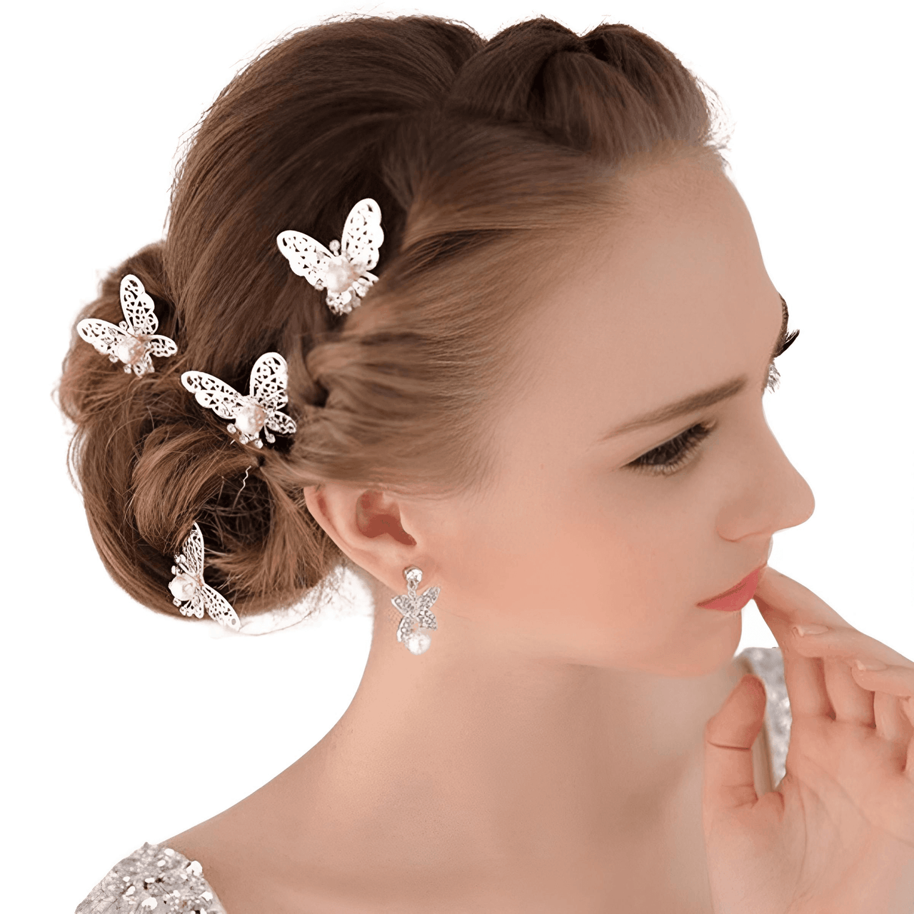 Pearl Butterfly Hairpins -, Hair Pins , Drestiny , Australia, Canada, Gender_Women, Hair Pins, New Zealand, Silver, United Kingdom, United States, White , Drestiny , www.shopdrestiny.com