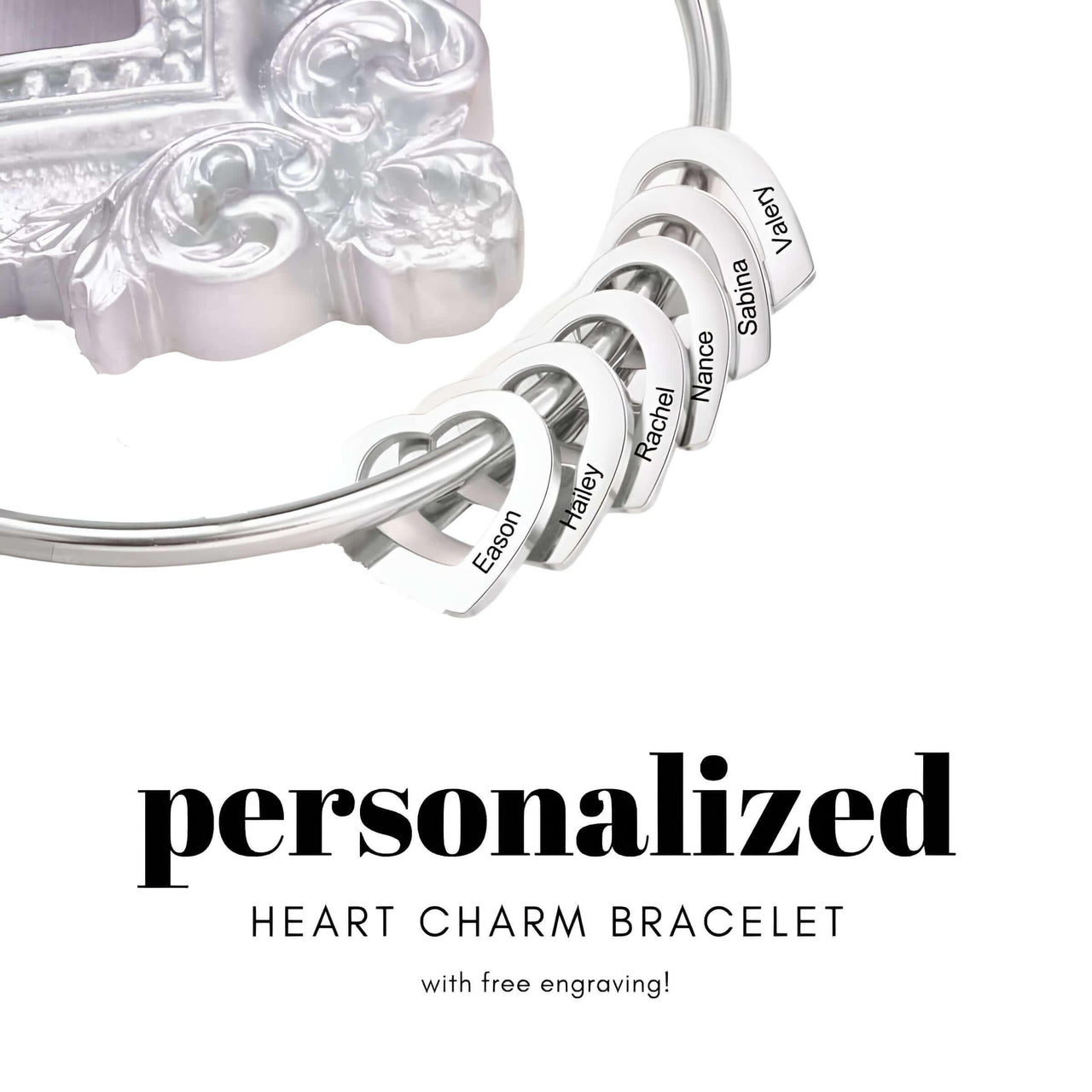 Personalized Engraved Name Heart Charm Bracelet for Women -, Bracelets , Drestiny , Australia, Bracelets, Canada, Gold, New Zealand, Silver, United Kingdom, United States , Drestiny , www.shopdrestiny.com