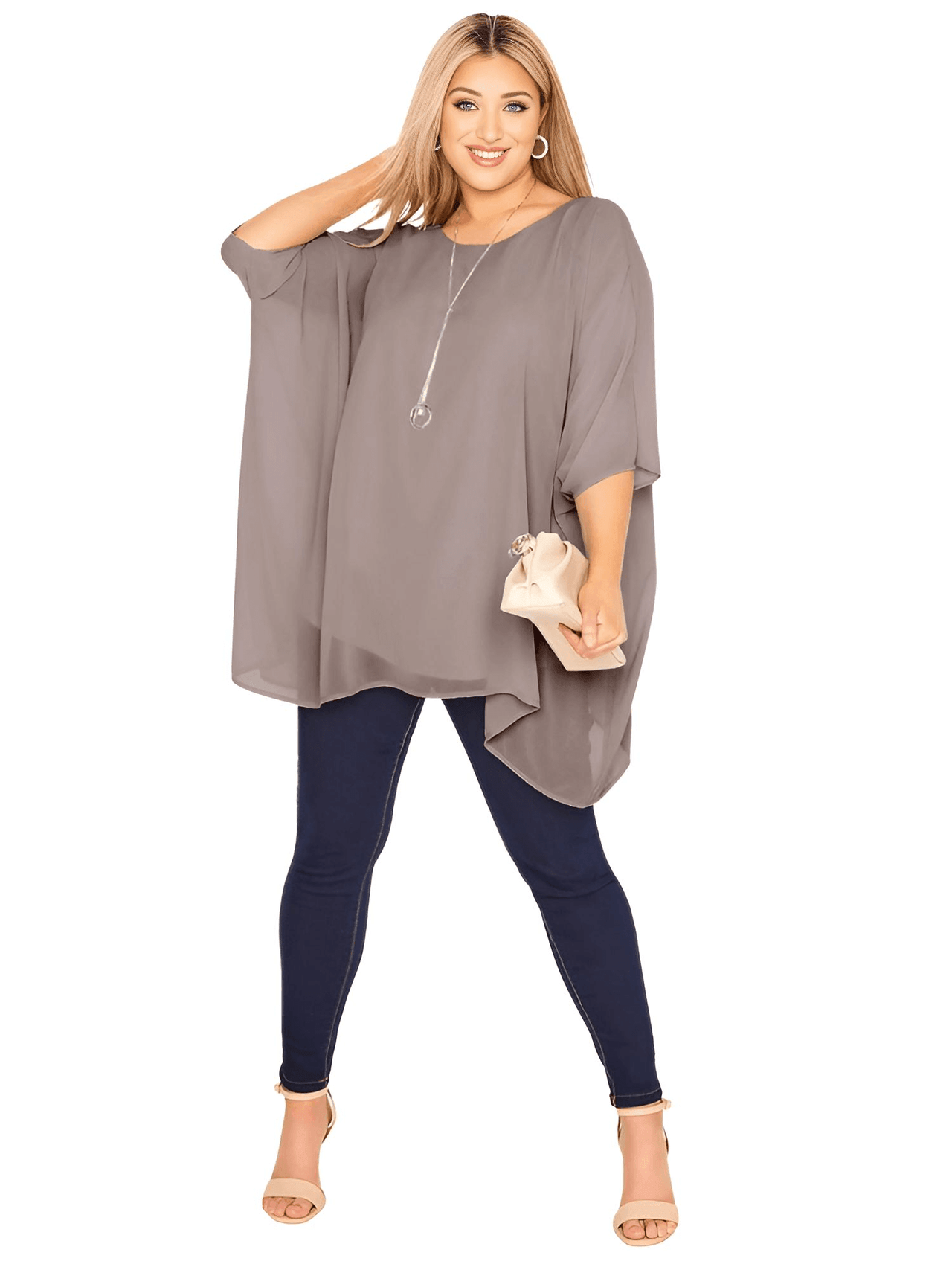 Plus Size Loose Batwing Sleeve Elegant Tunic Top - Up to 8XL! -, Blouses , Drestiny , 4XL, 5XL, 6XL, 7XL, 8XL, Australia, Blouses, Brown, Casual Shirts, Dress Shirts, Khaki, L, New Zealand, Short Sleeves, Sienna, United Kingdom, United States, XL, XXL, XXXL , Drestiny , www.shopdrestiny.com