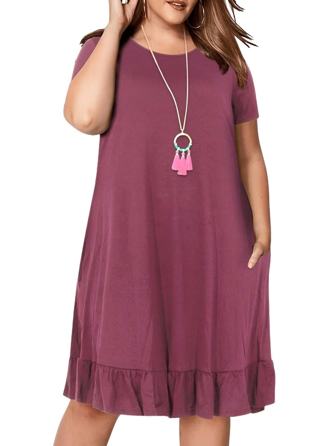 Plus Size Short Sleeve Loose Ruffles Dress -, Dresses , Drestiny , 4XL, 5XL, 6XL, 7XL, 8XL, 9XL, Australia, Black, Canada, Deep Purple, Green, Knee Length Dresses, Mini Dresses, Navy, New Zealand, Purple, Short Sleeves, United Kingdom, United States, Violet, Violet Red , Drestiny , www.shopdrestiny.com