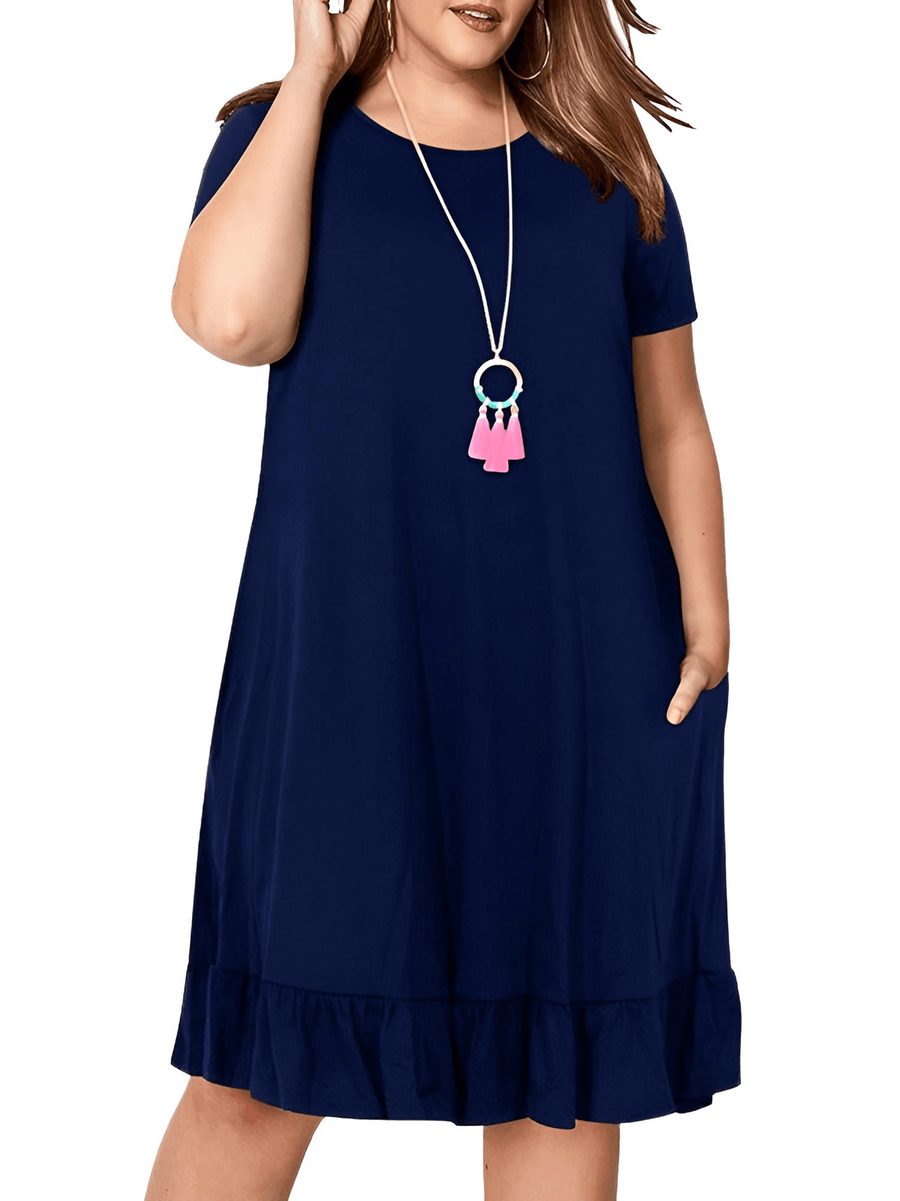 Plus Size Short Sleeve Loose Ruffles Dress -, Dresses , Drestiny , 4XL, 5XL, 6XL, 7XL, 8XL, 9XL, Australia, Black, Canada, Deep Purple, Green, Knee Length Dresses, Mini Dresses, Navy, New Zealand, Purple, Short Sleeves, United Kingdom, United States, Violet, Violet Red , Drestiny , www.shopdrestiny.com