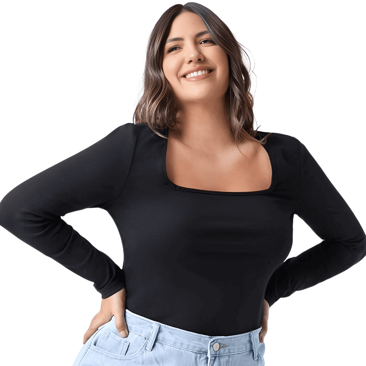 Square Neck Plus Size Black Top Women's -, Shirts , Drestiny , 4XL, 5XL, 6XL, 7XL, 8XL, Australia, Black, Casual Shirts, Gender_Women, L, Long Sleeves, New Zealand, United Kingdom, United States, XL, XXL, XXXL , Drestiny , www.shopdrestiny.com