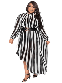 Thumbnail for Plus Size Women's Striped Dress -, Dresses , Drestiny , 4XL, Australia, Black, Blue, Canada, L, Long Sleeves, Midi Dresses, New Zealand, Teal, United Kingdom, United States, White, XL, XXL, XXXL , Drestiny , www.shopdrestiny.com