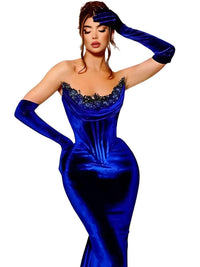 Thumbnail for Royal Blue Beaded Off Shoulder Velour Evening Dress For Women -, Dress , Drestiny , Australia, Canada, Maxi Dresses, New Zealand, Off Shoulder, Royal Blue, Sleeveless, Strapless, United Kingdom, United States , Drestiny , www.shopdrestiny.com