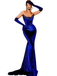 Thumbnail for Royal Blue Beaded Off Shoulder Velour Evening Dress For Women -, Dress , Drestiny , Australia, Canada, Maxi Dresses, New Zealand, Off Shoulder, Royal Blue, Sleeveless, Strapless, United Kingdom, United States , Drestiny , www.shopdrestiny.com