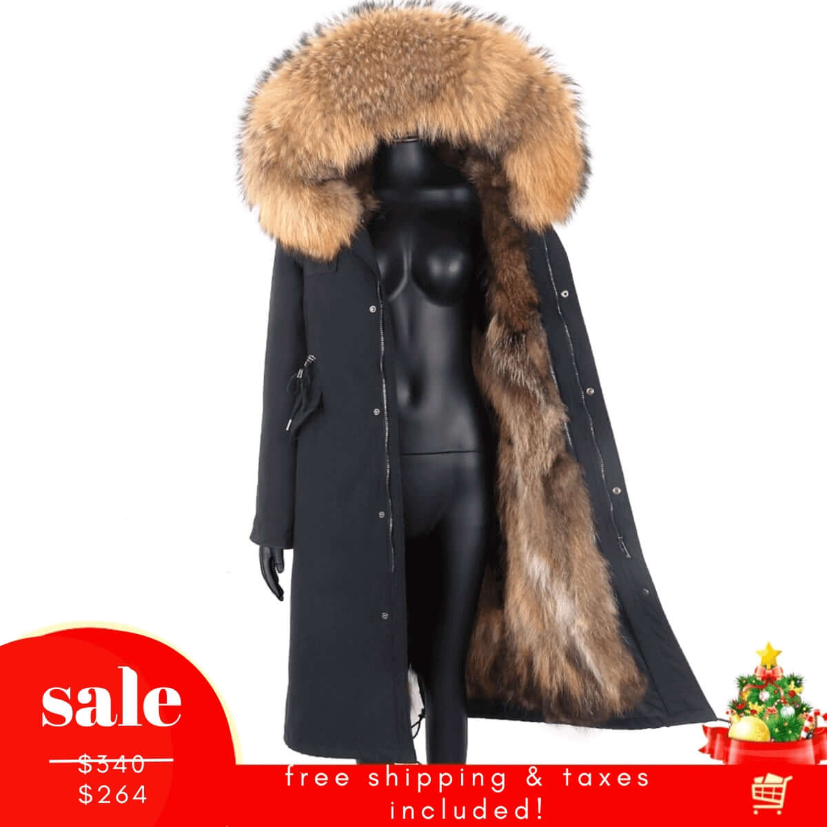 Women's Parka X-Long Waterproof Real Fur Coat