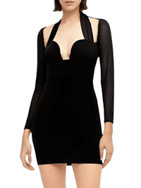 Thumbnail for Sexy Halter Black Bodycon Plunge Mini Dress for Women -, Dress , Drestiny , Australia, Black, Canada, L, Long Sleeves, M, Mini Dresses, New Zealand, S, United Kingdom, United States , Drestiny , www.shopdrestiny.com