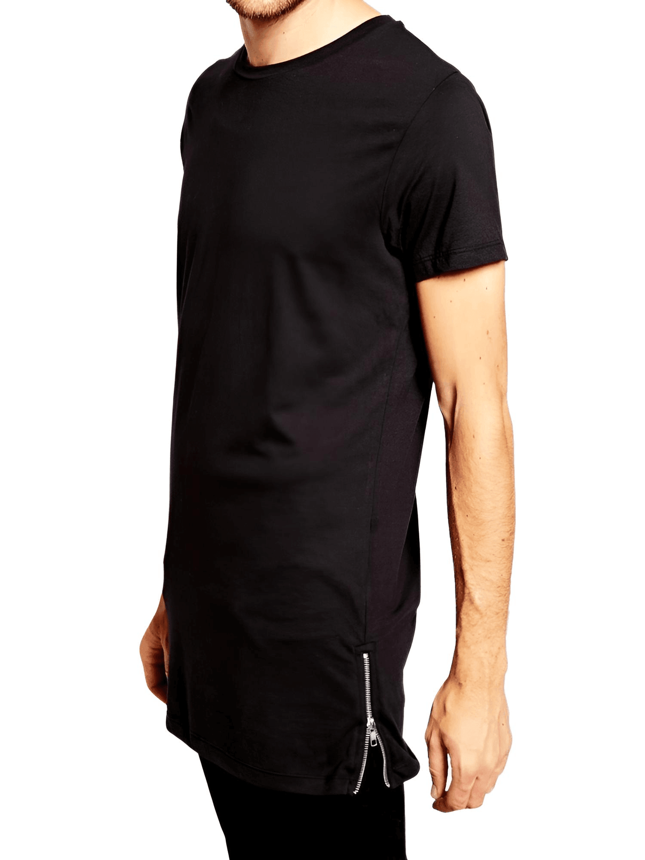 Side-Zip Hip Hop Extra Longline T-Shirt For Men -, T-Shirt , Drestiny , Australia, Black, Casual Shirts, Gender_Men, L, M, New Zealand, S, Short Sleeves, T-Shirts, United Kingdom, United States, White, XL, XXL , Drestiny , www.shopdrestiny.com