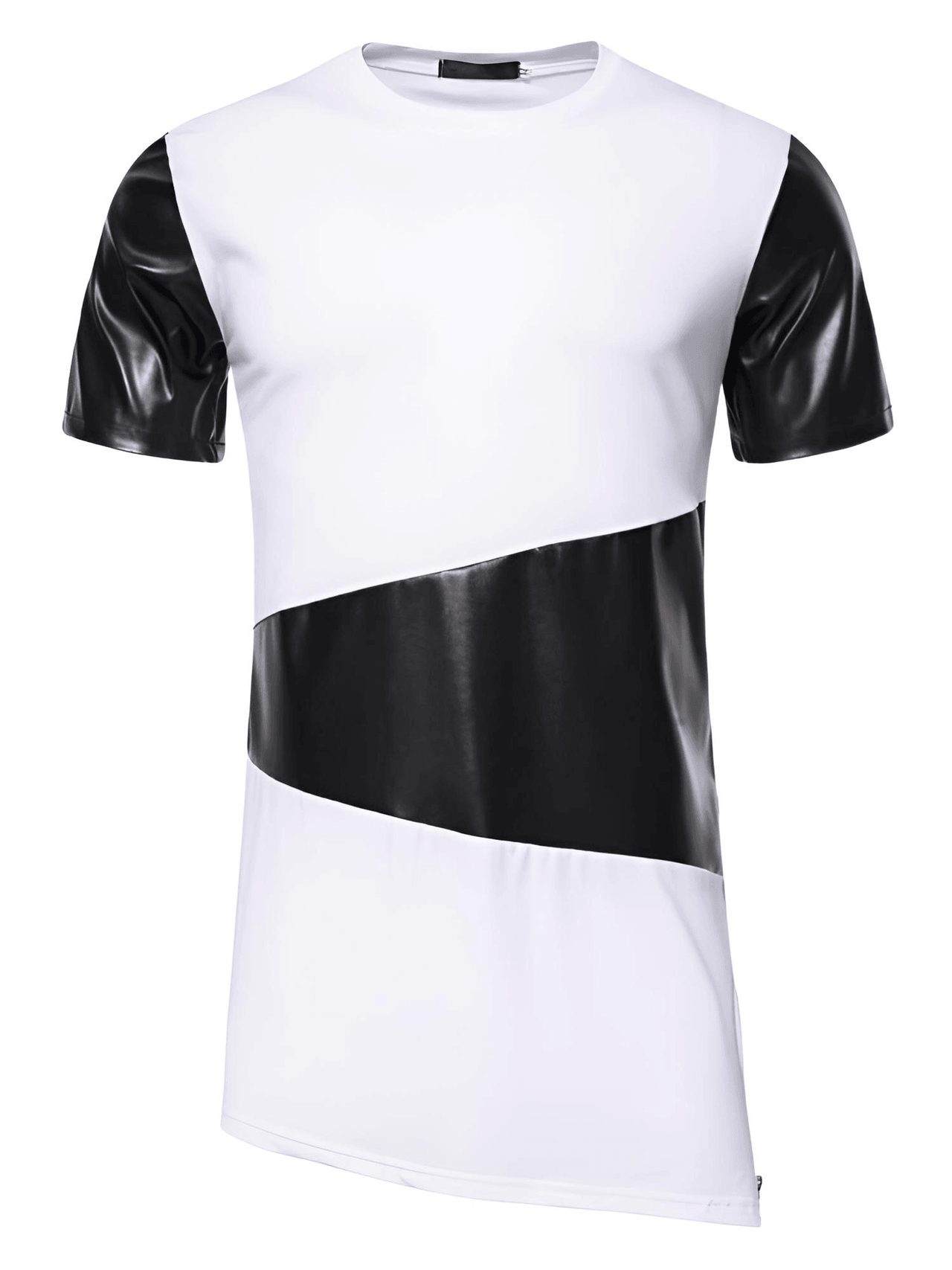 Side Zipper Longline Leather Patchwork Streetwear T-Shirt for Men -, T-Shirt , Drestiny , Australia, Black, Casual Shirts, FR, L, M, New Zealand, S, Short Sleeves, T-Shirts, United Kingdom, United States, White, XL, XXL , Drestiny , www.shopdrestiny.com