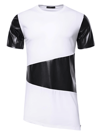 Thumbnail for Side Zipper Longline Leather Patchwork Streetwear T-Shirt for Men -, T-Shirt , Drestiny , Australia, Black, Casual Shirts, FR, L, M, New Zealand, S, Short Sleeves, T-Shirts, United Kingdom, United States, White, XL, XXL , Drestiny , www.shopdrestiny.com