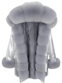 Thumbnail for Women's Long Rabbit Fur Parka Real Fur Lining & Real Fox Fur Collar -, Coats , Drestiny , Army Green, Australia, Black, Blue Grey, Brown, Canada, Coats, Deep Pink, Grey, L, M, New Zealand, S, Silver, United Kingdom, United States, White, XL, XXL , Drestiny , www.shopdrestiny.com