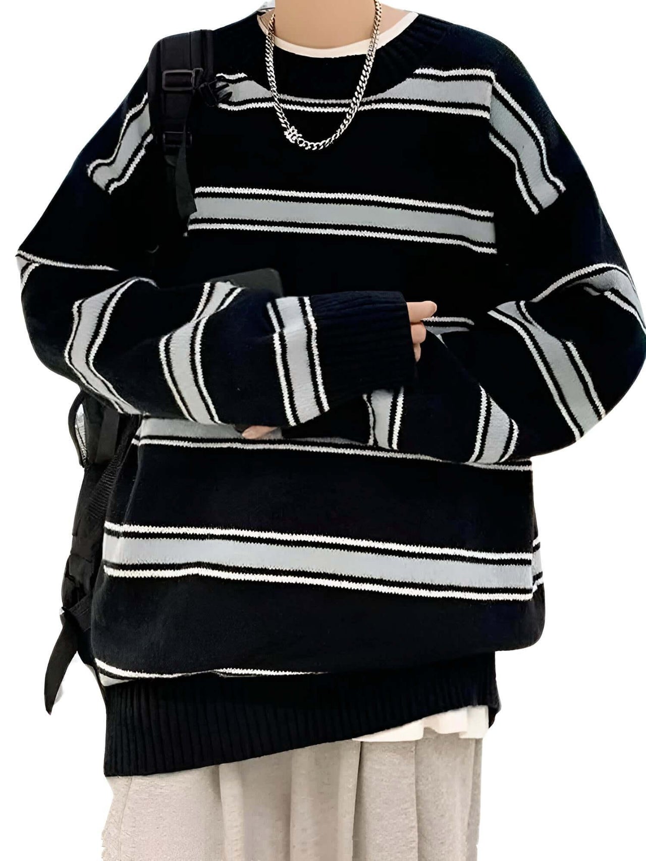 Striped Oversized Sweater For Men -, Shirts & Tops , Drestiny , Australia, Black, Blue, Canada, L, M, New Zealand, Pullovers, Sweaters, United Kingdom, United States, White, XL, XXL , Drestiny , www.shopdrestiny.com