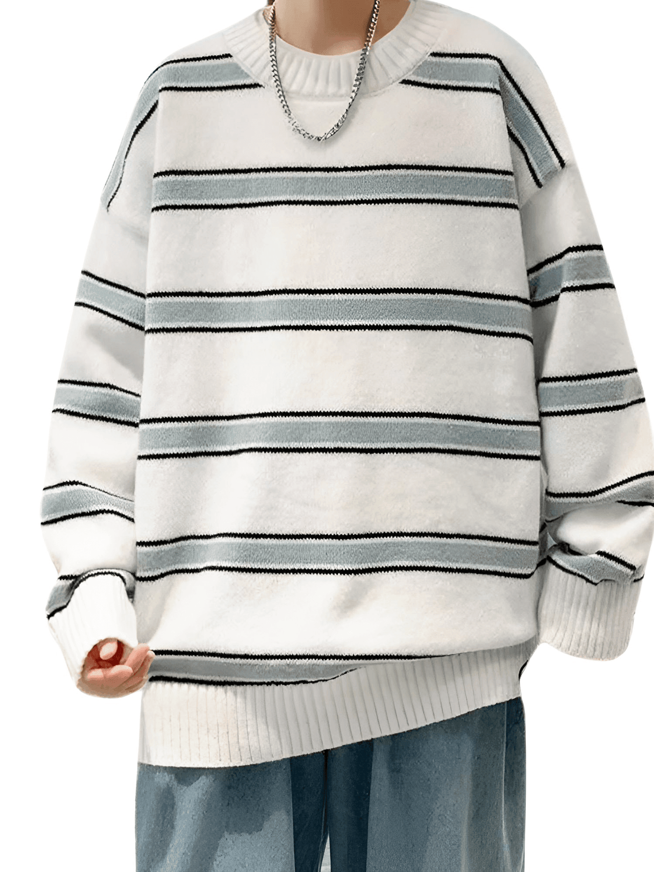 Striped Oversized Sweater For Men -, Shirts & Tops , Drestiny , Australia, Black, Blue, Canada, L, M, New Zealand, Pullovers, Sweaters, United Kingdom, United States, White, XL, XXL , Drestiny , www.shopdrestiny.com