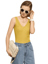 Thumbnail for New Women's Double V-Neck Tank Tops -, Tank Tops , Drestiny , Apricot, Australia, Beige, Black, Camisoles, Canada, Casual Shirts, Deep Pink, Dress Shirts, Green, L, M, New Zealand, S, Sleeveless, Tank Tops, United Kingdom, United States, XL, XS, XXL, Yellow , Drestiny , www.shopdrestiny.com